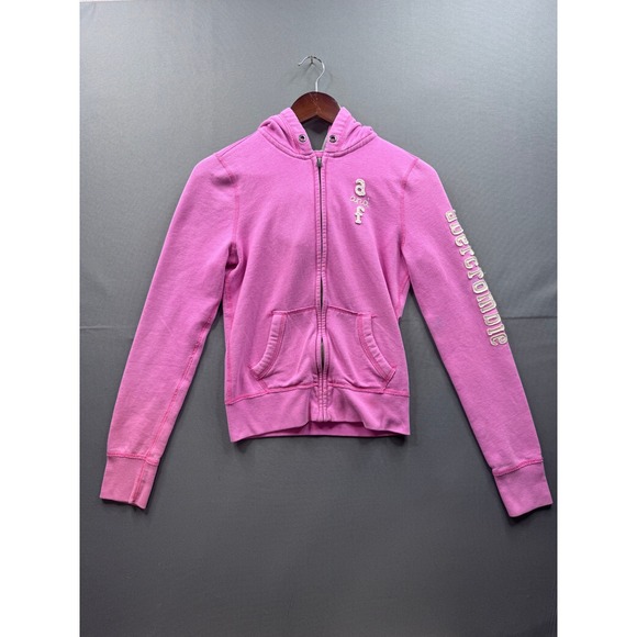 Abercrombie & Fitch Other - Abercrombie‎ & Fitch Girls Pink Full Zip Hoodie Y2K Logo Sleeve Small Stain